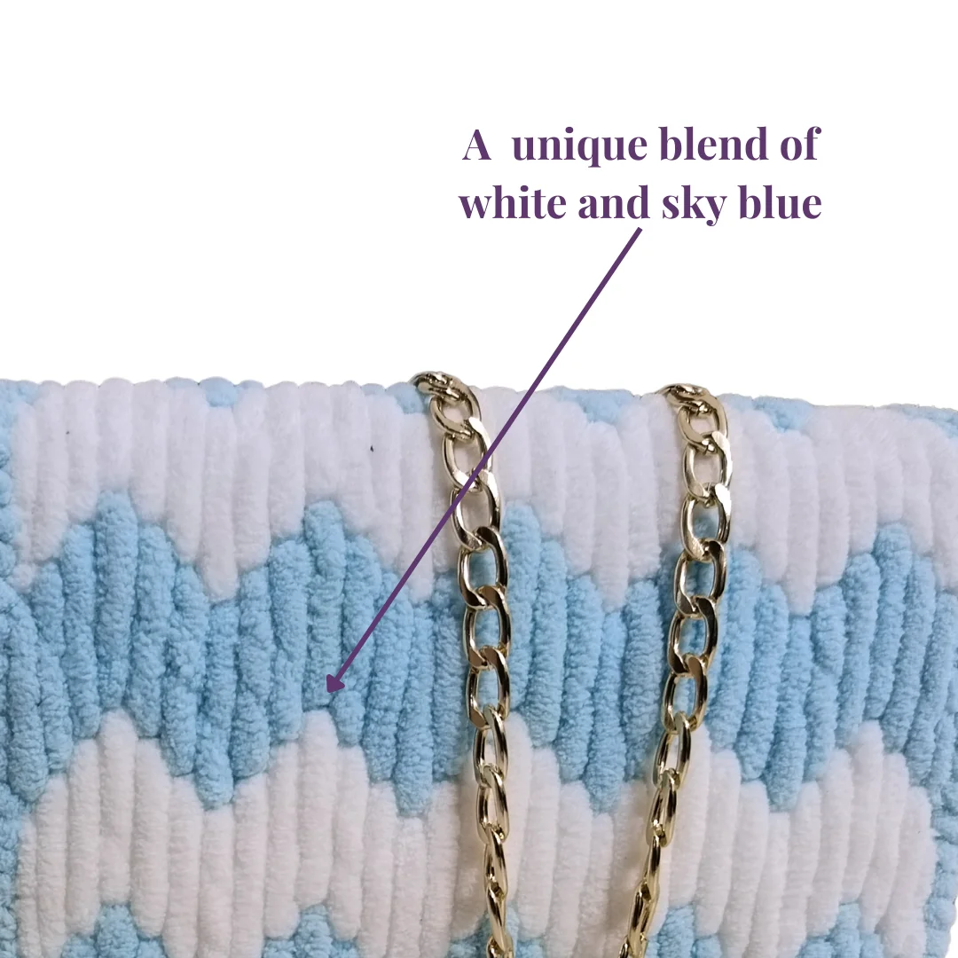 Blue Skies handbag texture white and sky blue